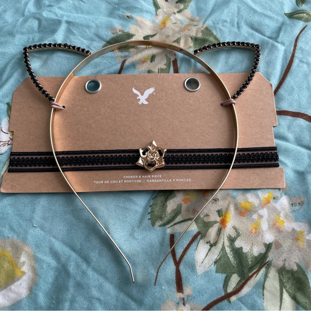 American Eagle Outfitters AEO Cat Ear Headband and Choker necklace set